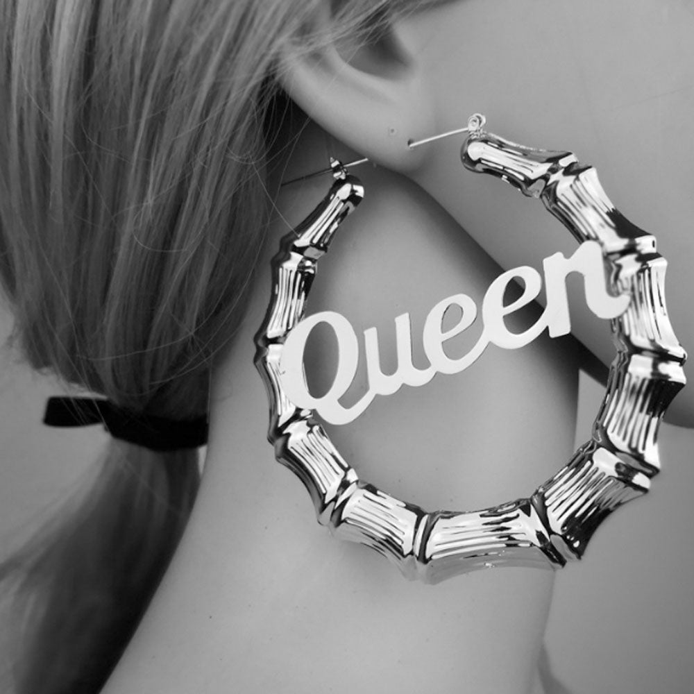 9cm vintage gold plated alloy Queen bamboo gold plated earrings big hoops charm for women
