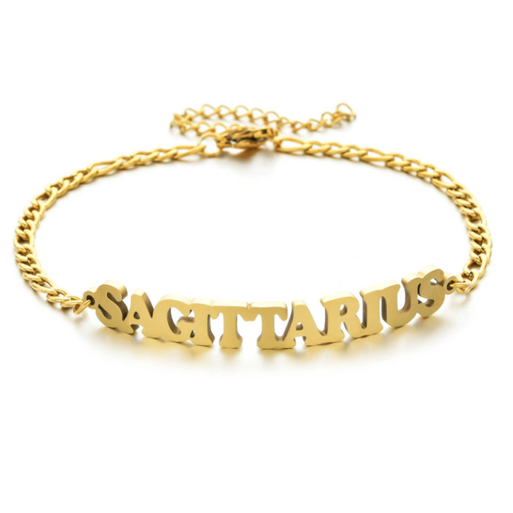 fashion stainless steel gold silver English Font letter zodiac sign charm nk chain bracelet jewelry women