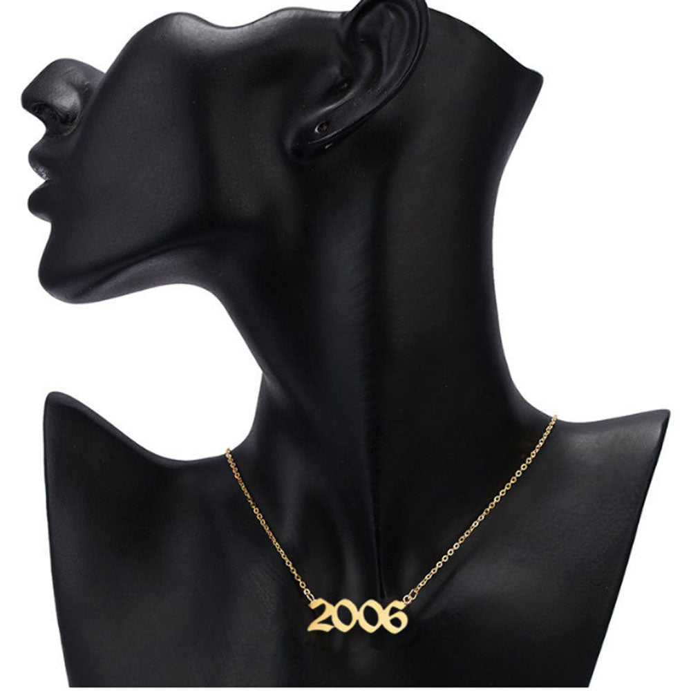 fashion gold silver plated stainless steel old english font 18 inches chain pendant birth year necklace women