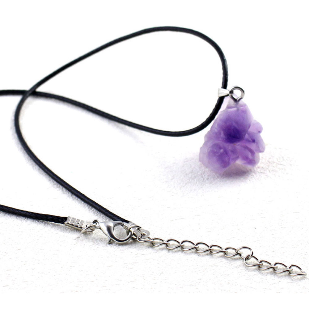 wax cord and alloy chain semi-precious amethyst pendant crystals healing rough stones necklaces natural