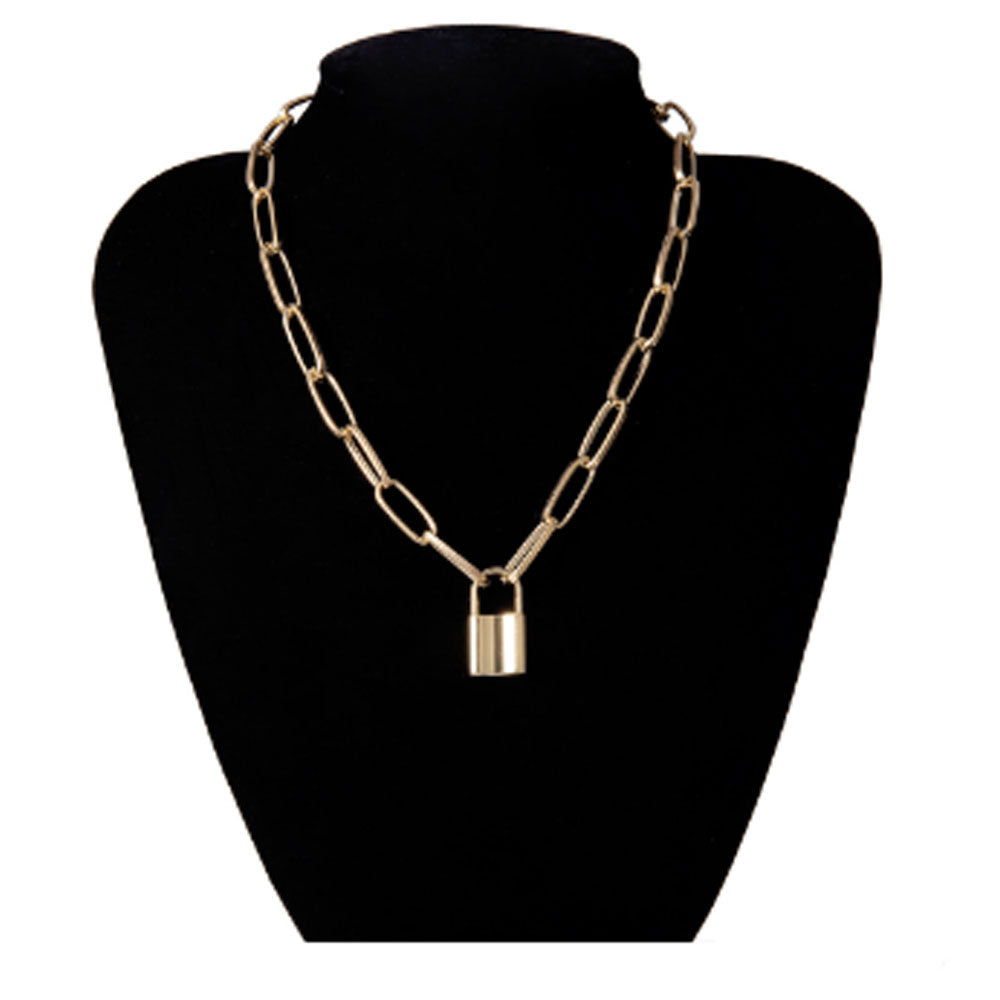 alloy fashion chunky gold lock pendant necklace for women wholesale