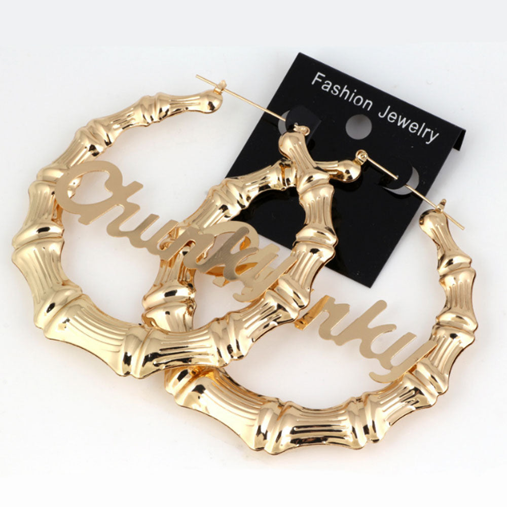9cm vintage gold plated alloy Queen bamboo gold plated earrings big hoops charm for women
