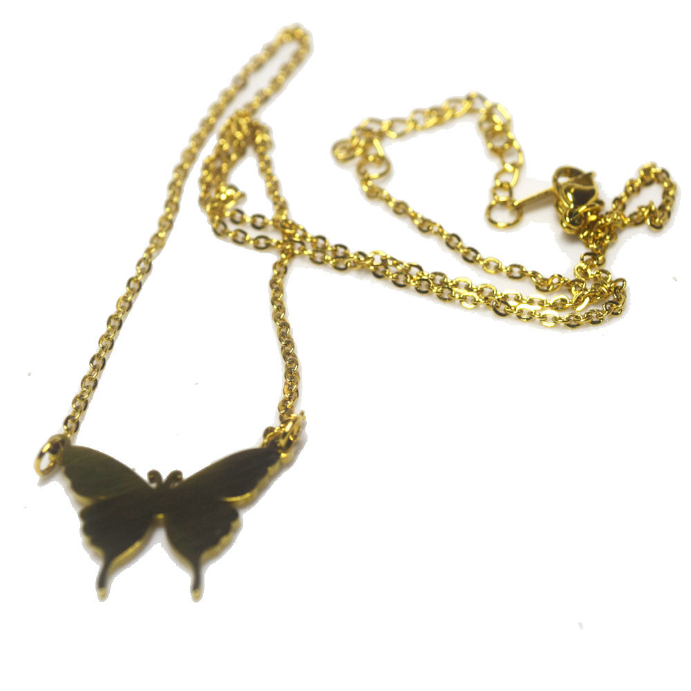 fashion women stainless steel 18k gold plated butterfly animal charm pendant chain necklace jewelry