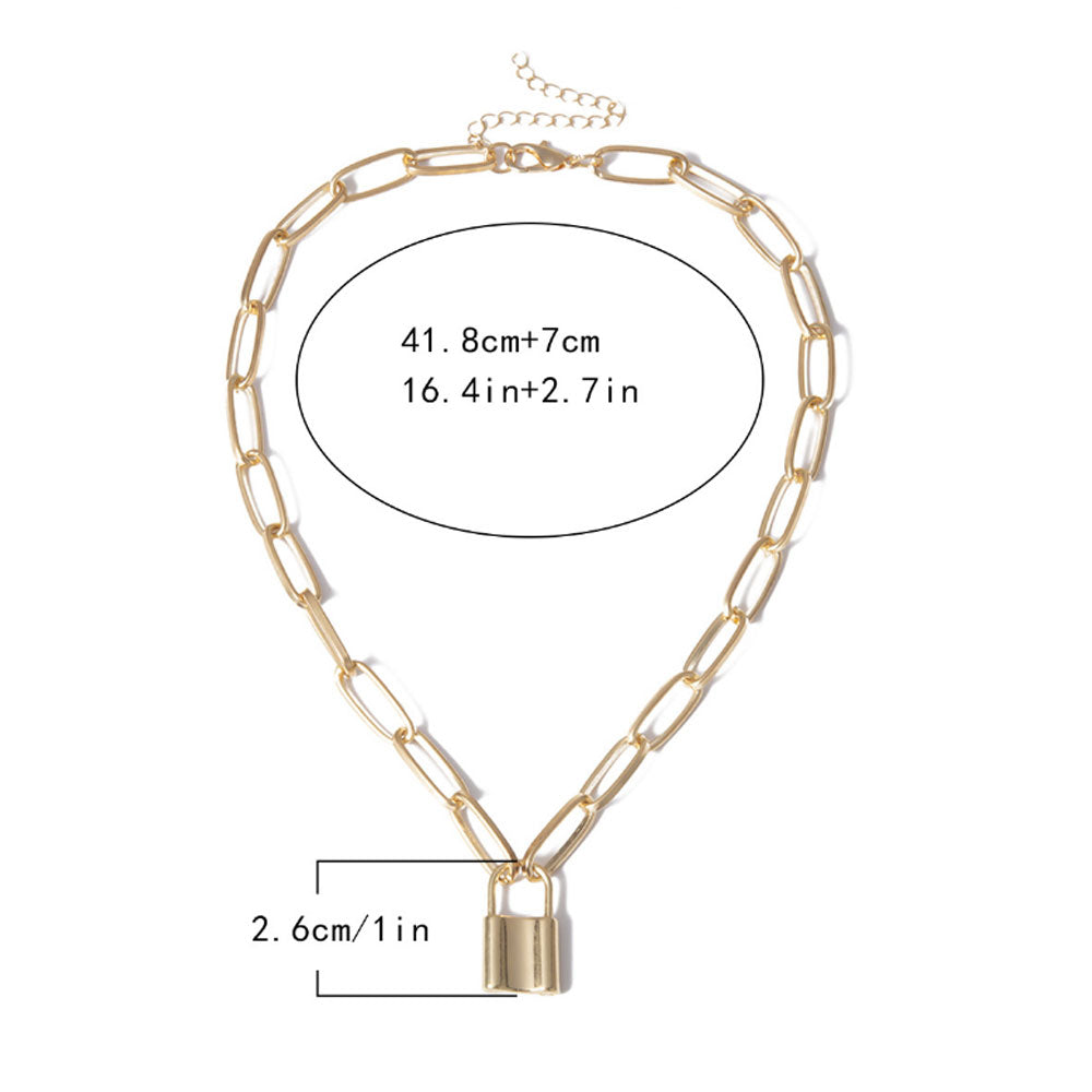 alloy fashion chunky gold lock pendant necklace for women wholesale