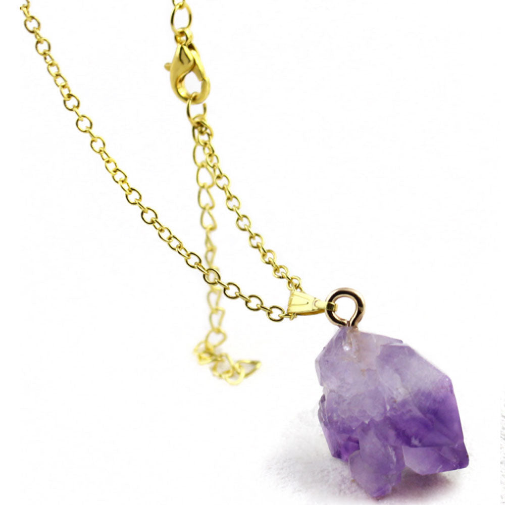 wax cord and alloy chain semi-precious amethyst pendant crystals healing rough stones necklaces natural