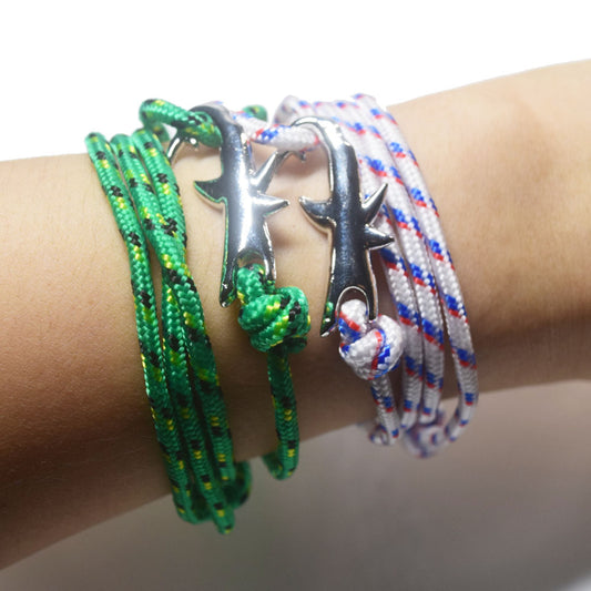 Hope Inspiration Nylon cord Shark charm bracelet handmade beach fashion jewelry Double Layers