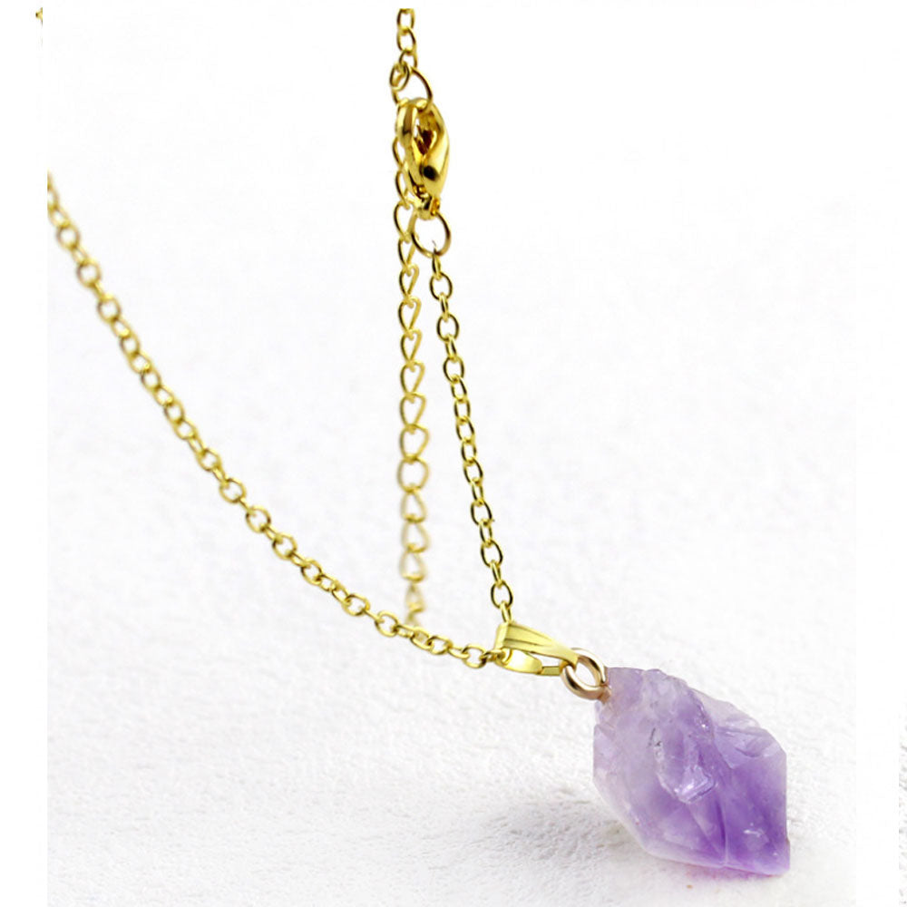 wax cord and alloy chain semi-precious amethyst pendant crystals healing rough stones necklaces natural