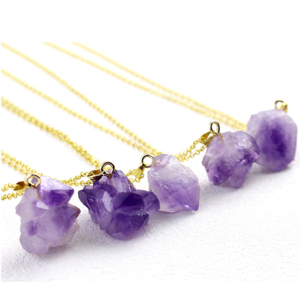 wax cord and alloy chain semi-precious amethyst pendant crystals healing rough stones necklaces natural