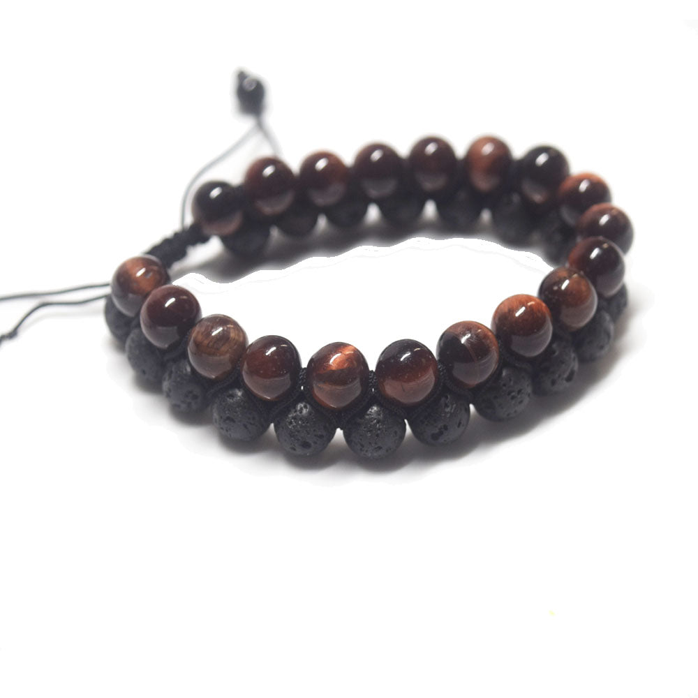 unique handmade healing natural gem- stones handmade 2 rows stone bracelet jewelry unisex adjustable men