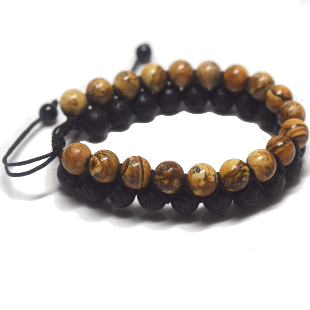 unique handmade healing natural gem- stones handmade 2 rows stone bracelet jewelry unisex adjustable men