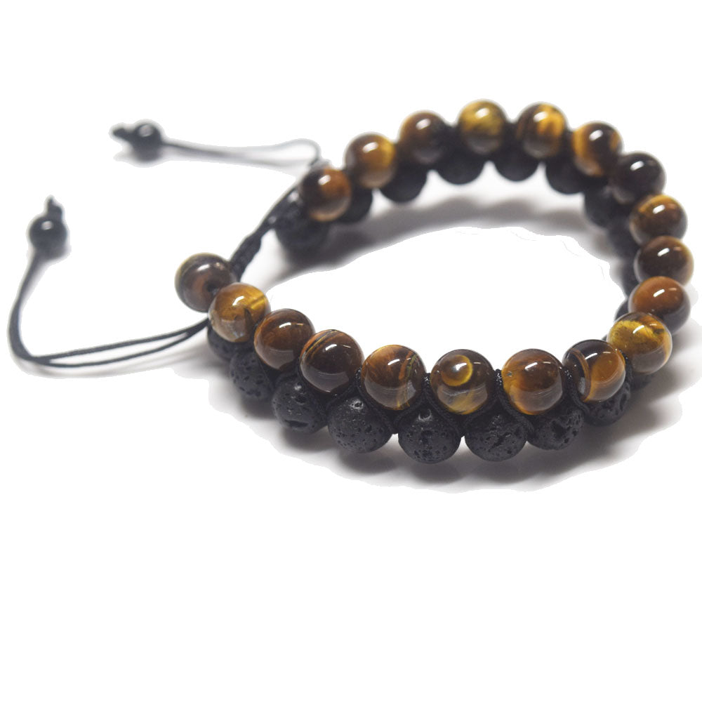 unique handmade healing natural gem- stones handmade 2 rows stone bracelet jewelry unisex adjustable men