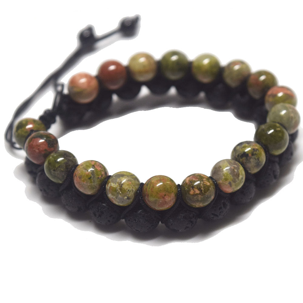 unique handmade healing natural gem- stones handmade 2 rows stone bracelet jewelry unisex adjustable men