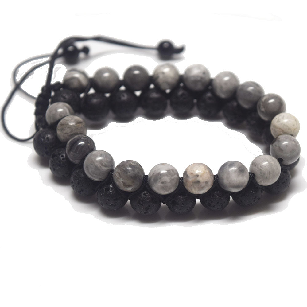unique handmade healing natural gem- stones handmade 2 rows stone bracelet jewelry unisex adjustable men