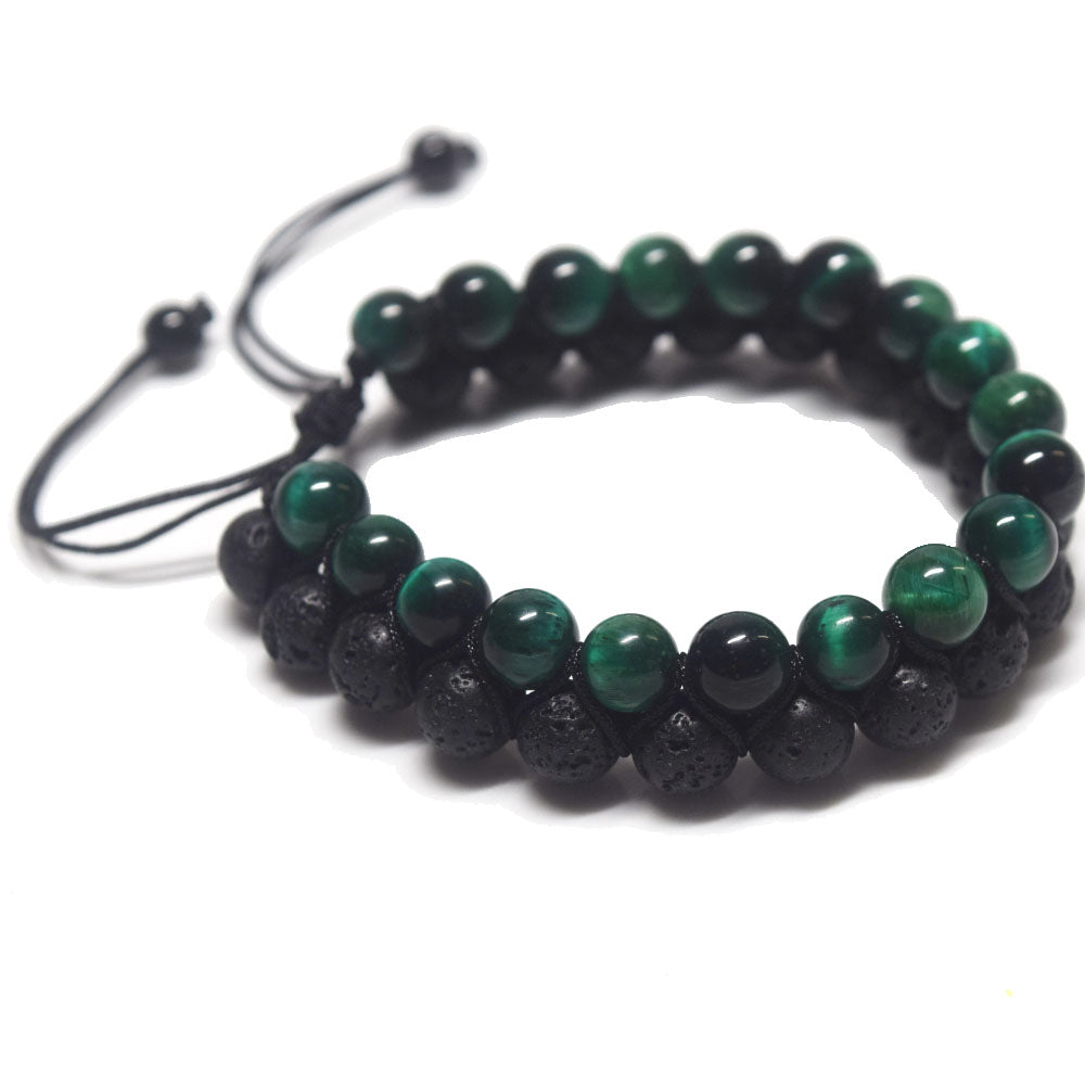unique handmade healing natural gem- stones handmade 2 rows stone bracelet jewelry unisex adjustable men