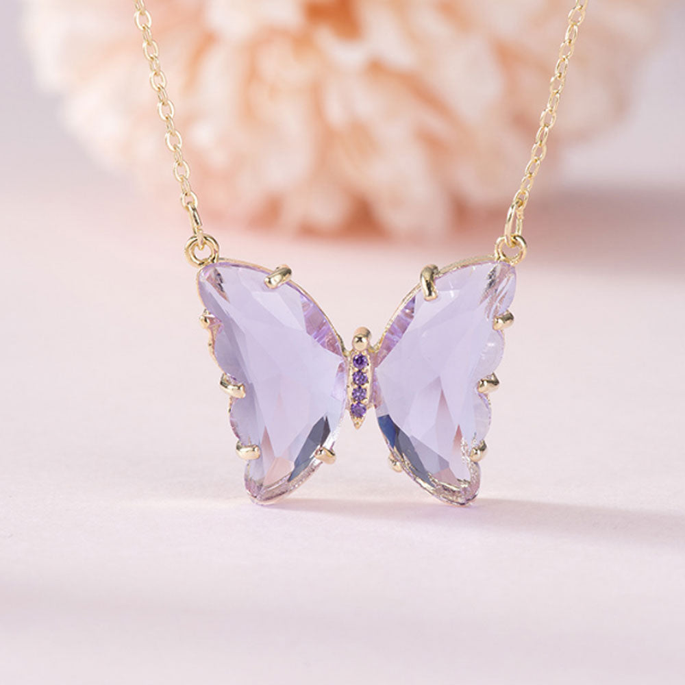 fashion blue pink green white crystal butterfly necklace pendant jewelry women