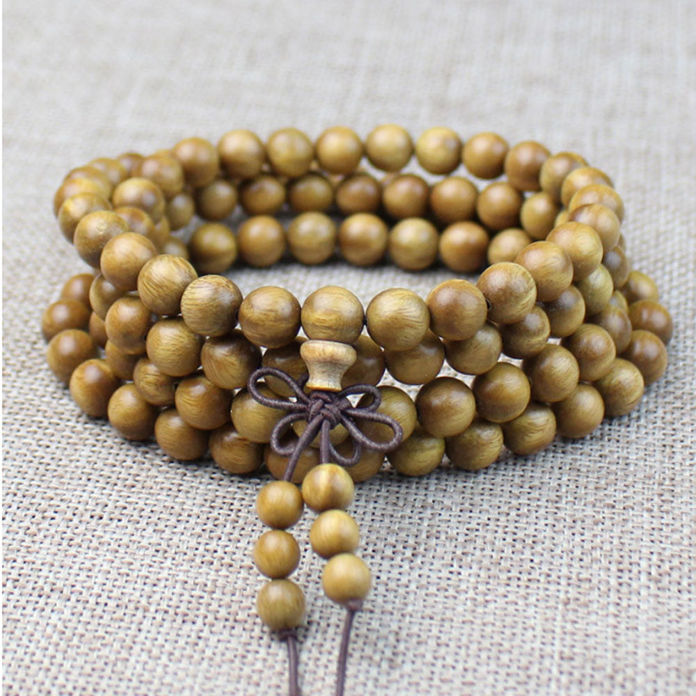 Handmade Jewelry natural green sandalwood mala prayer wooden beads Buddhist bead Wood Meditation Necklace Bracelet