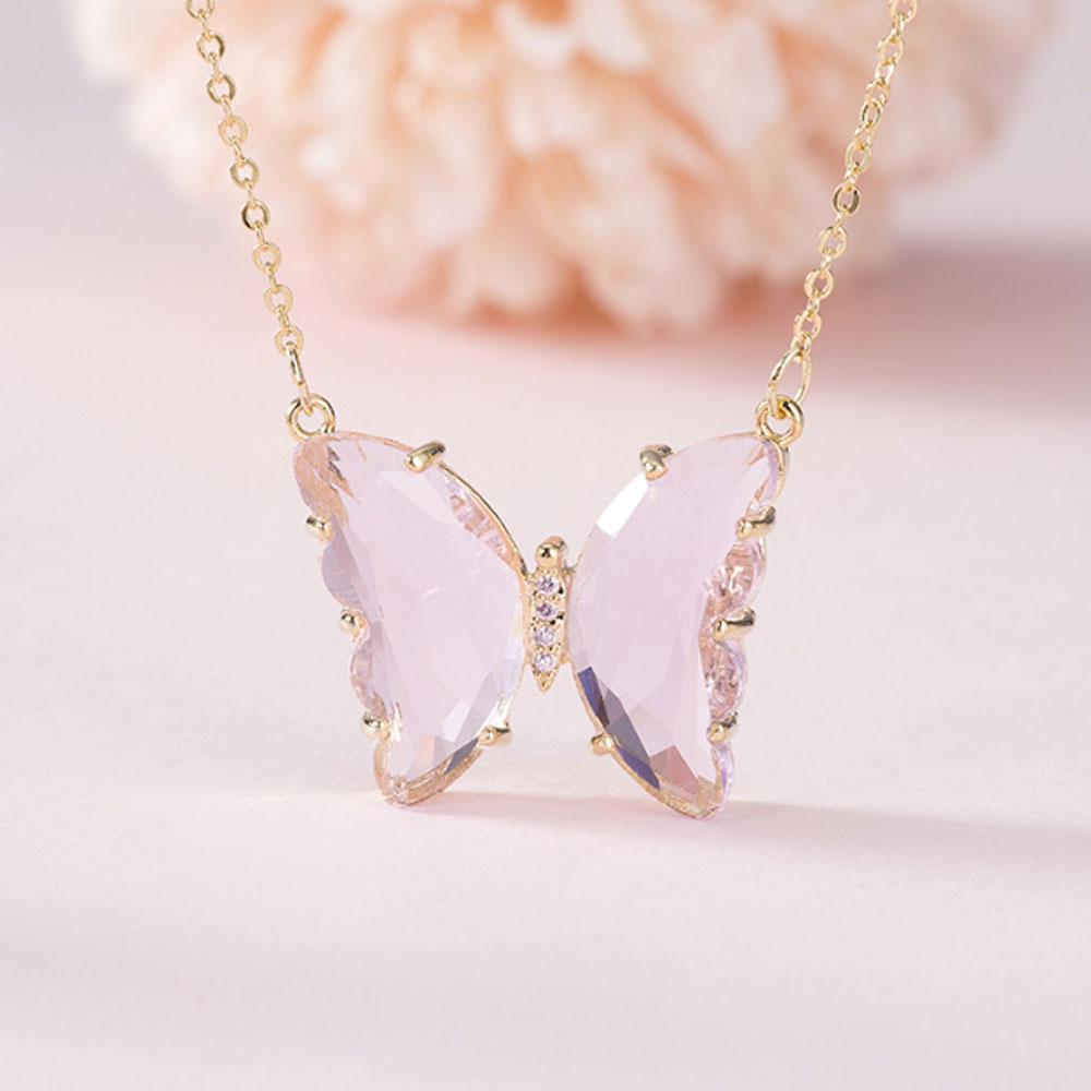 fashion blue pink green white crystal butterfly necklace pendant jewelry women