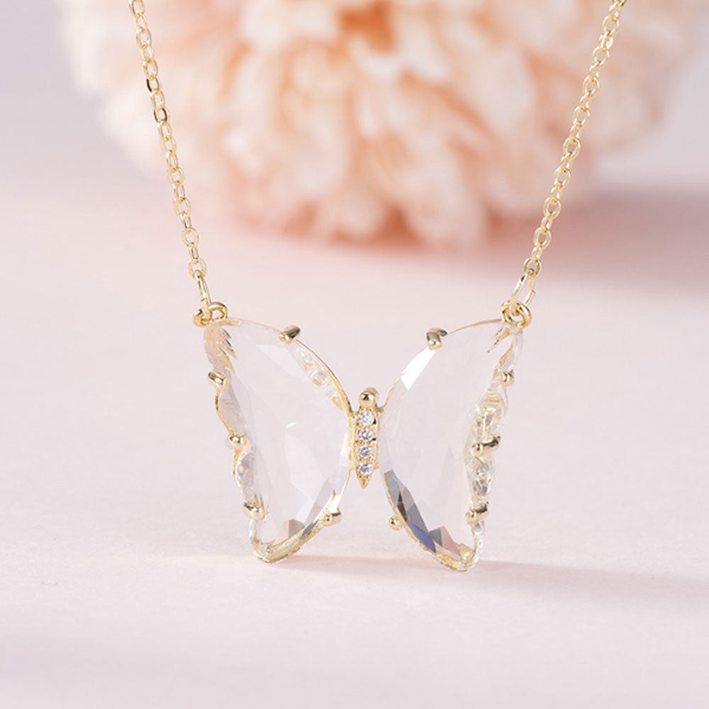fashion blue pink green white crystal butterfly necklace pendant jewelry women