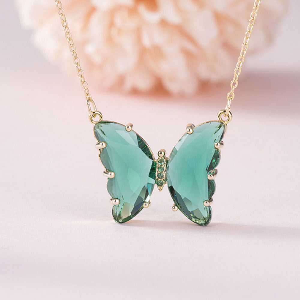 fashion blue pink green white crystal butterfly necklace pendant jewelry women