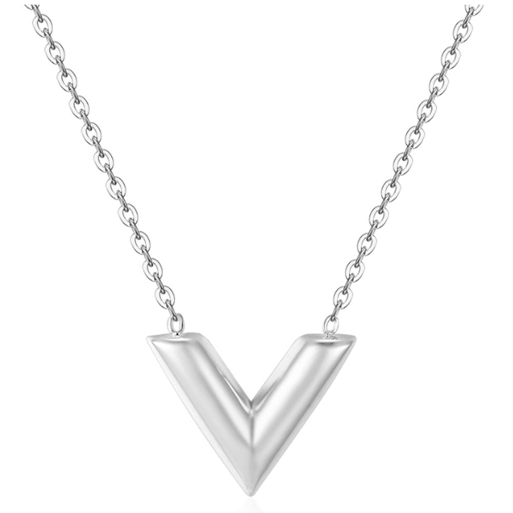 fashion stainless steel v letter shape pendant necklace women