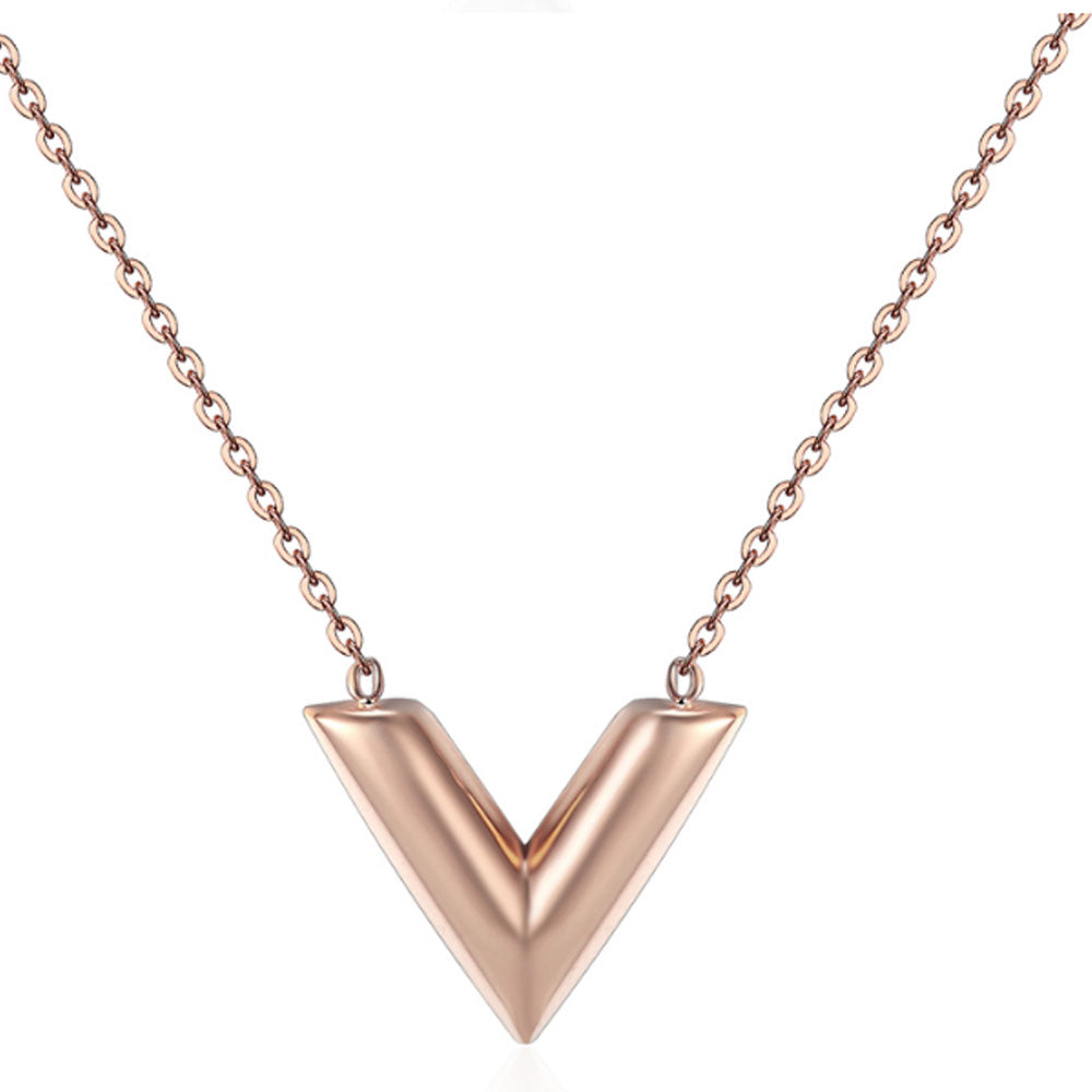 fashion stainless steel v letter shape pendant necklace women