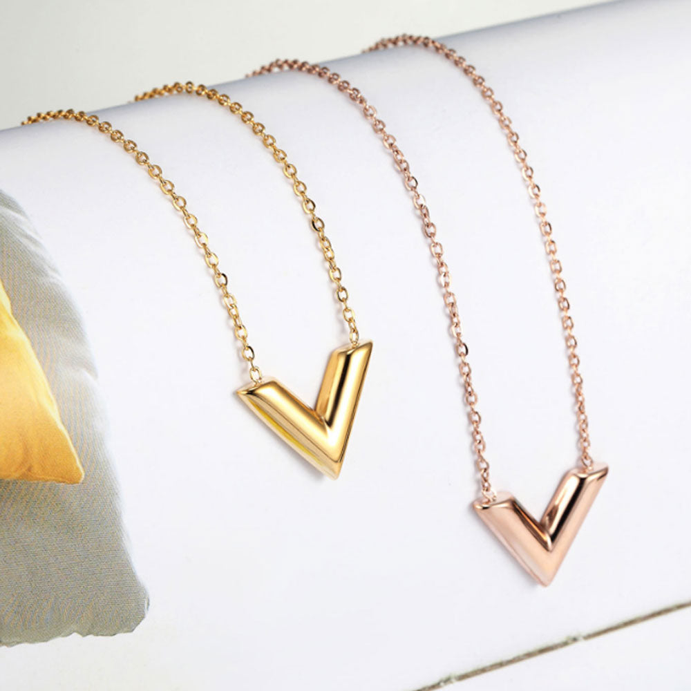fashion stainless steel v letter shape pendant necklace women