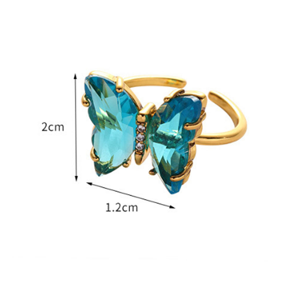 women glass crystal rings jewelry gold plated butterfly finger ring