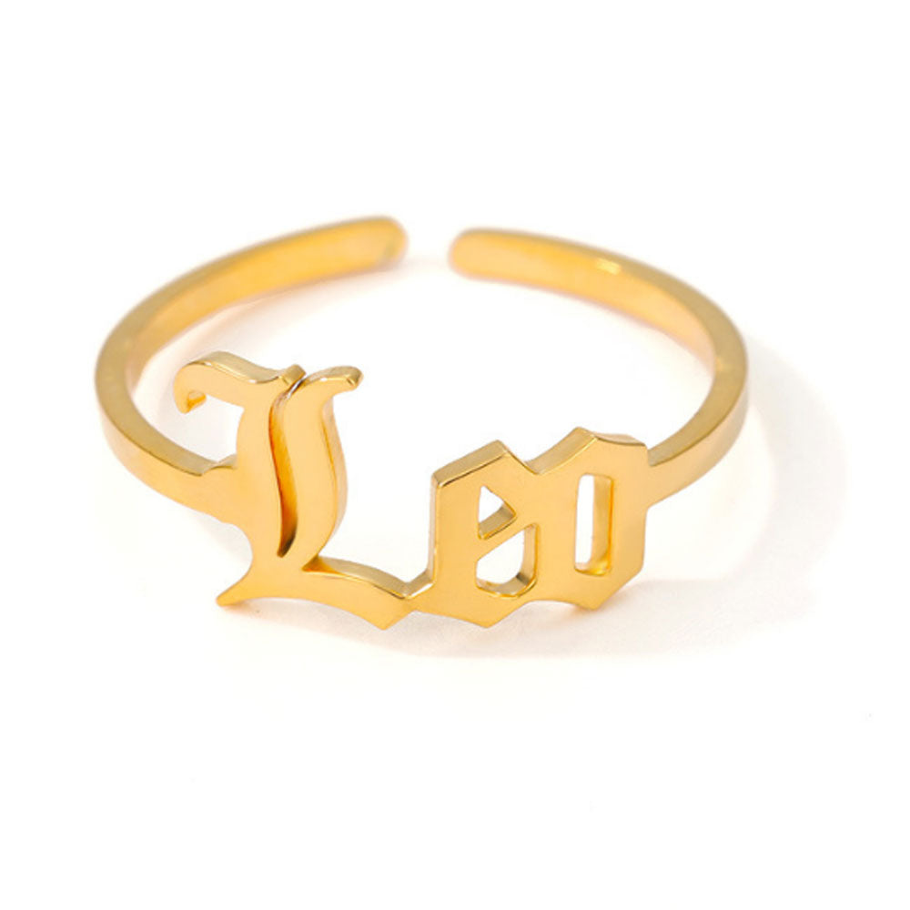 stainless steel gold open cuff adjustable old english font zodiac sign finger ring rings jewelry