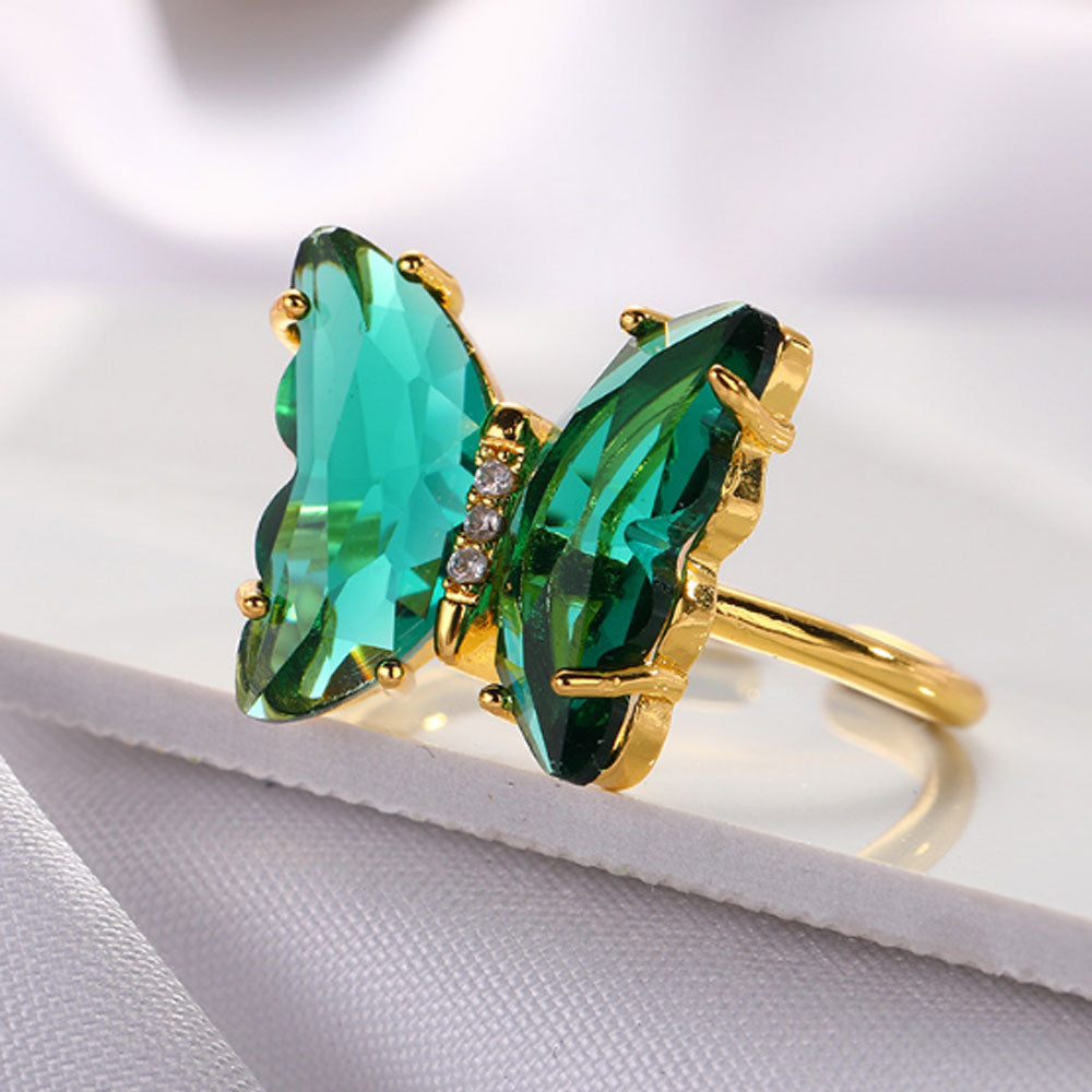women glass crystal rings jewelry gold plated butterfly finger ring