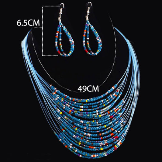 Wholesale Bold 20 layers south African ghanaian nigerian tribal women Glass Beads beaded layer necklace and earing jewelry sets