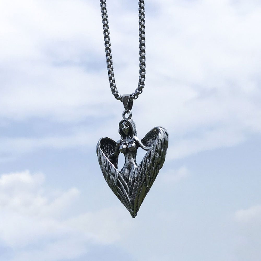 goth brass alloy angle wing gun robert cross dollar tree of life charm pendant necklace stainless steel chain jewelry