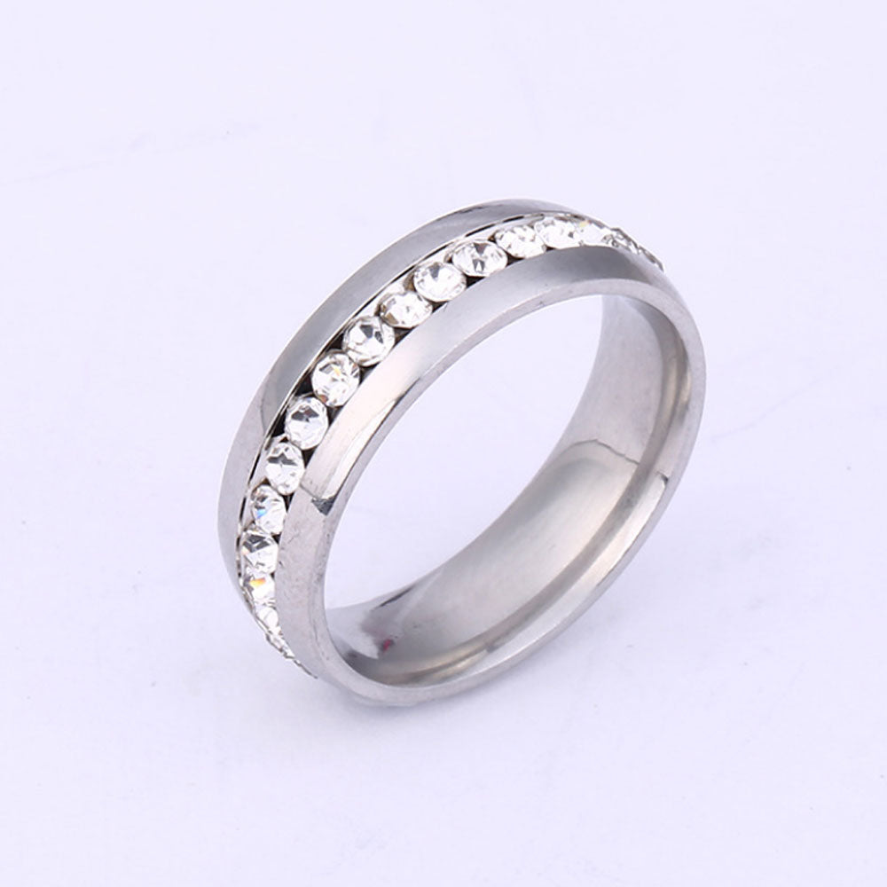 stainless steel rhinestone zircon beads iced out inlay dainty finger rings jewelry for women and men