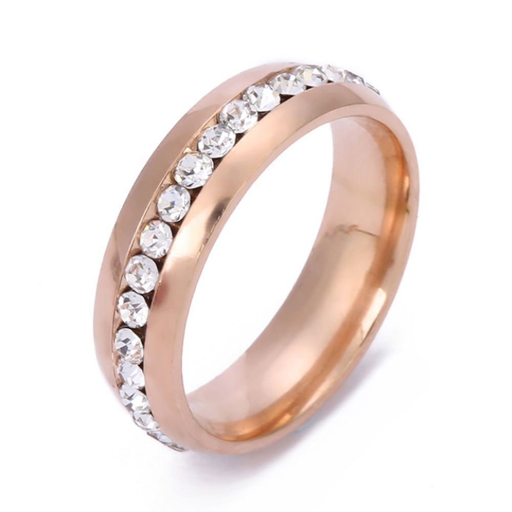 stainless steel rhinestone zircon beads iced out inlay dainty finger rings jewelry for women and men