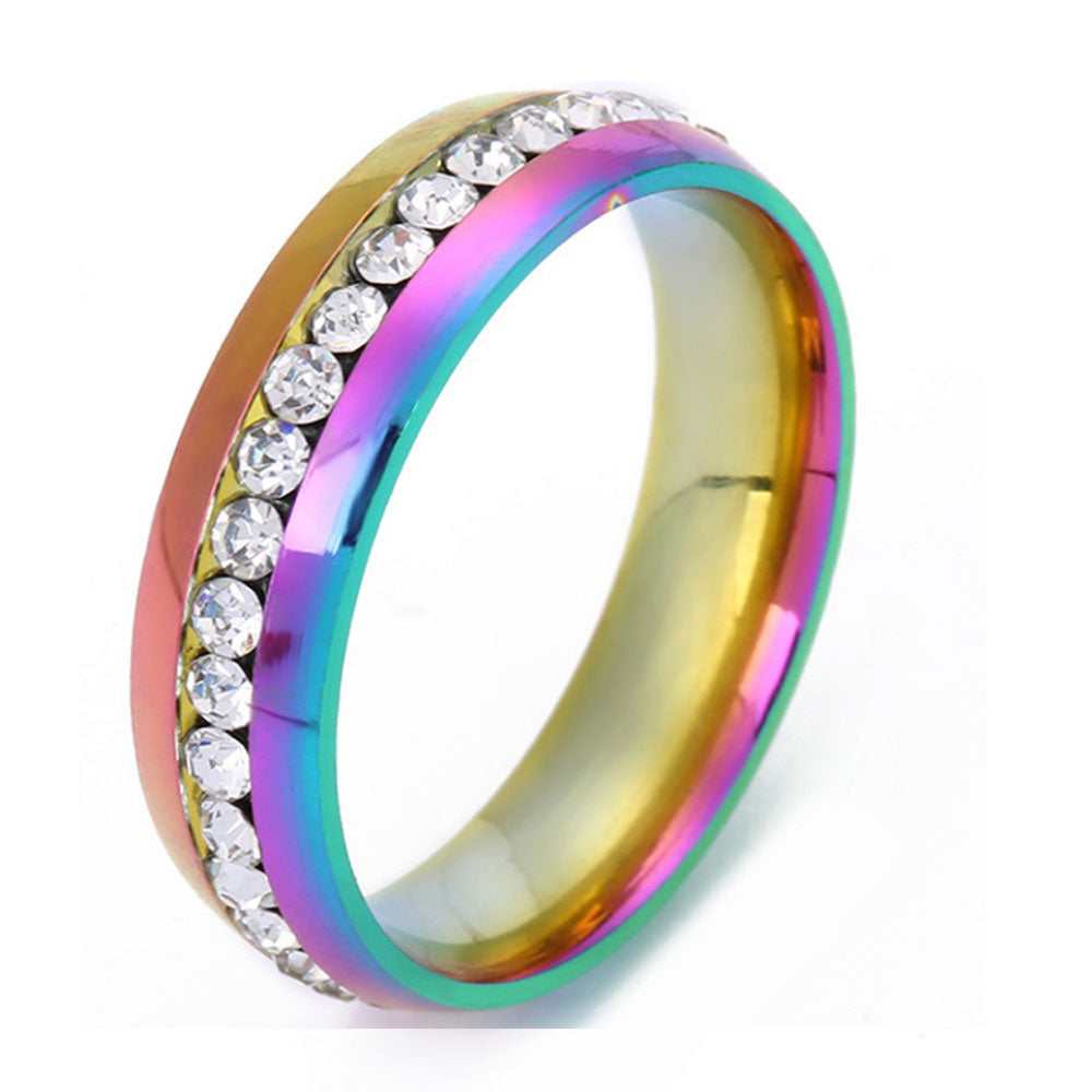 stainless steel rhinestone zircon beads iced out inlay dainty finger rings jewelry for women and men