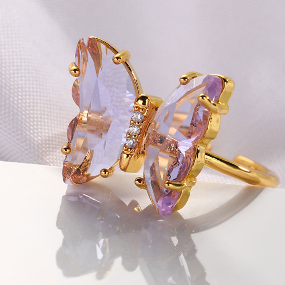 women glass crystal rings jewelry gold plated butterfly finger ring