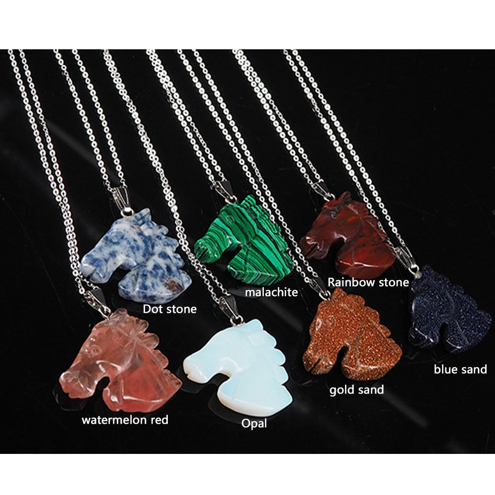 natural gem stone horse shaped head pendant necklace jewelry