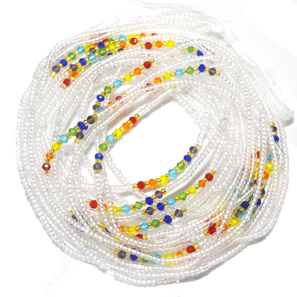 new clear white rainbow crystals weightloss double string adjustable tie on african waist beads belly chain women body jewelry