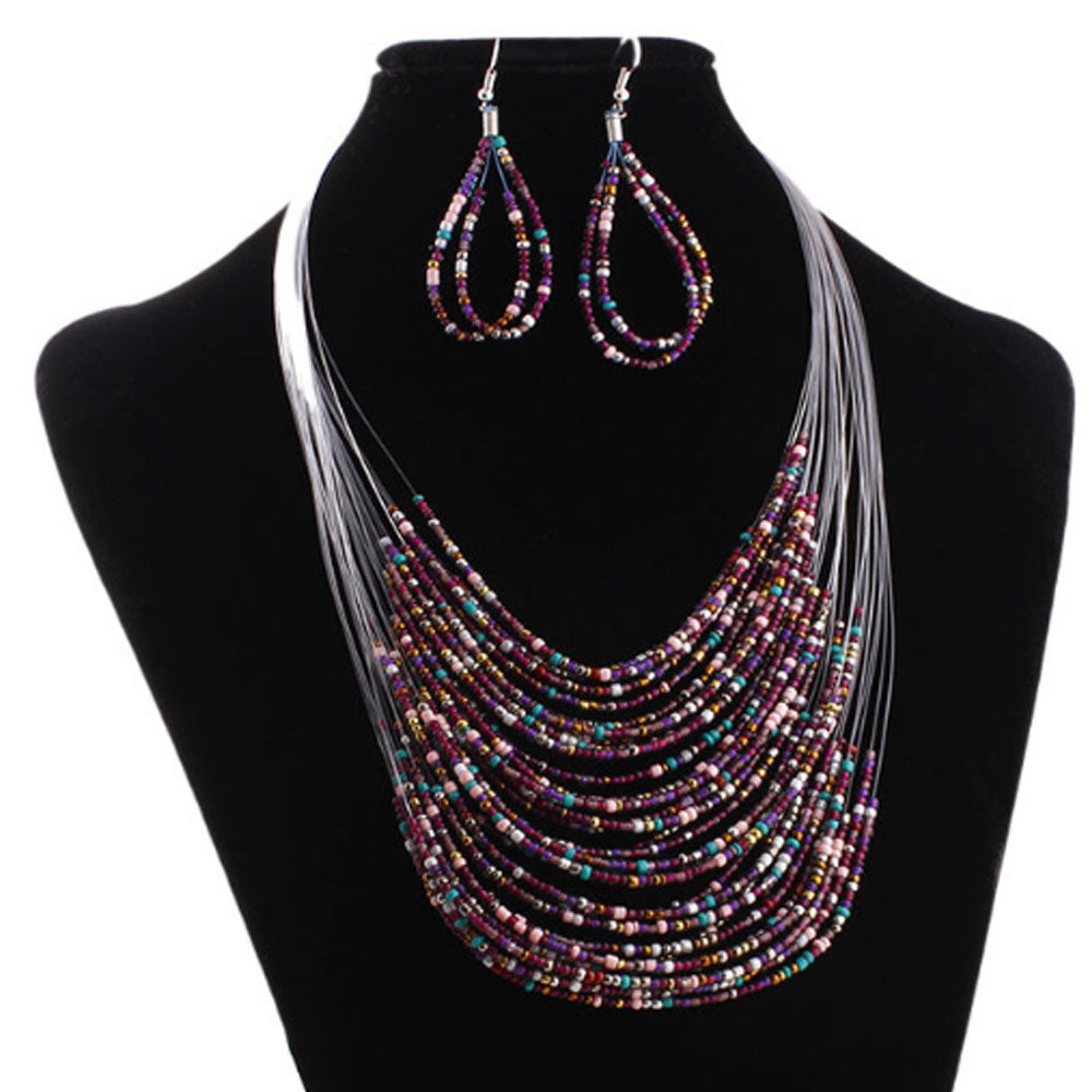 Wholesale Bold 20 layers south African ghanaian nigerian tribal women Glass Beads beaded layer necklace and earing jewelry sets