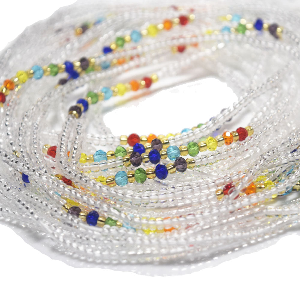 new clear white rainbow crystals weightloss double string adjustable tie on african waist beads belly chain women body jewelry