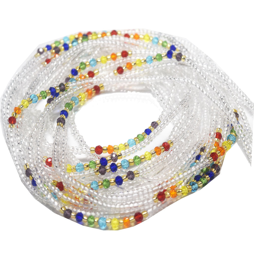 new clear white rainbow crystals weightloss double string adjustable tie on african waist beads belly chain women body jewelry