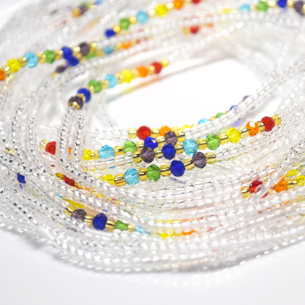 new clear white rainbow crystals weightloss double string adjustable tie on african waist beads belly chain women body jewelry