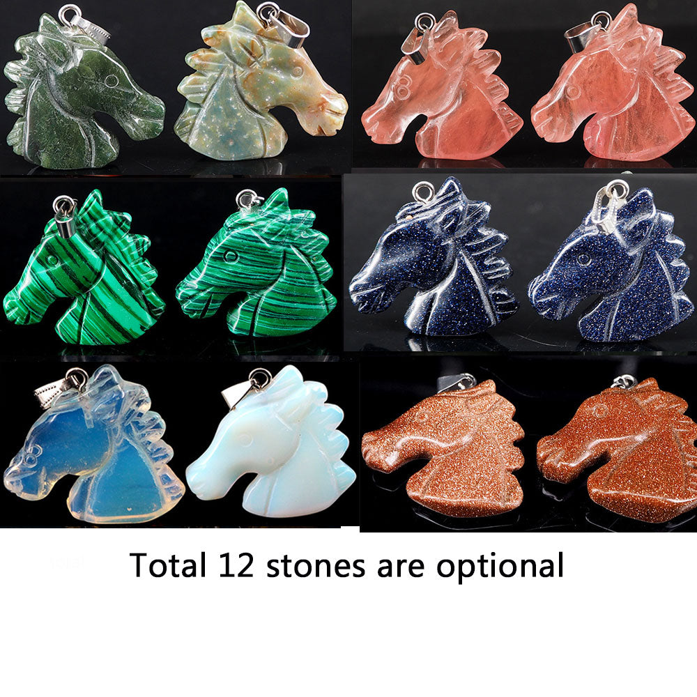 natural gem stone horse shaped head pendant necklace jewelry