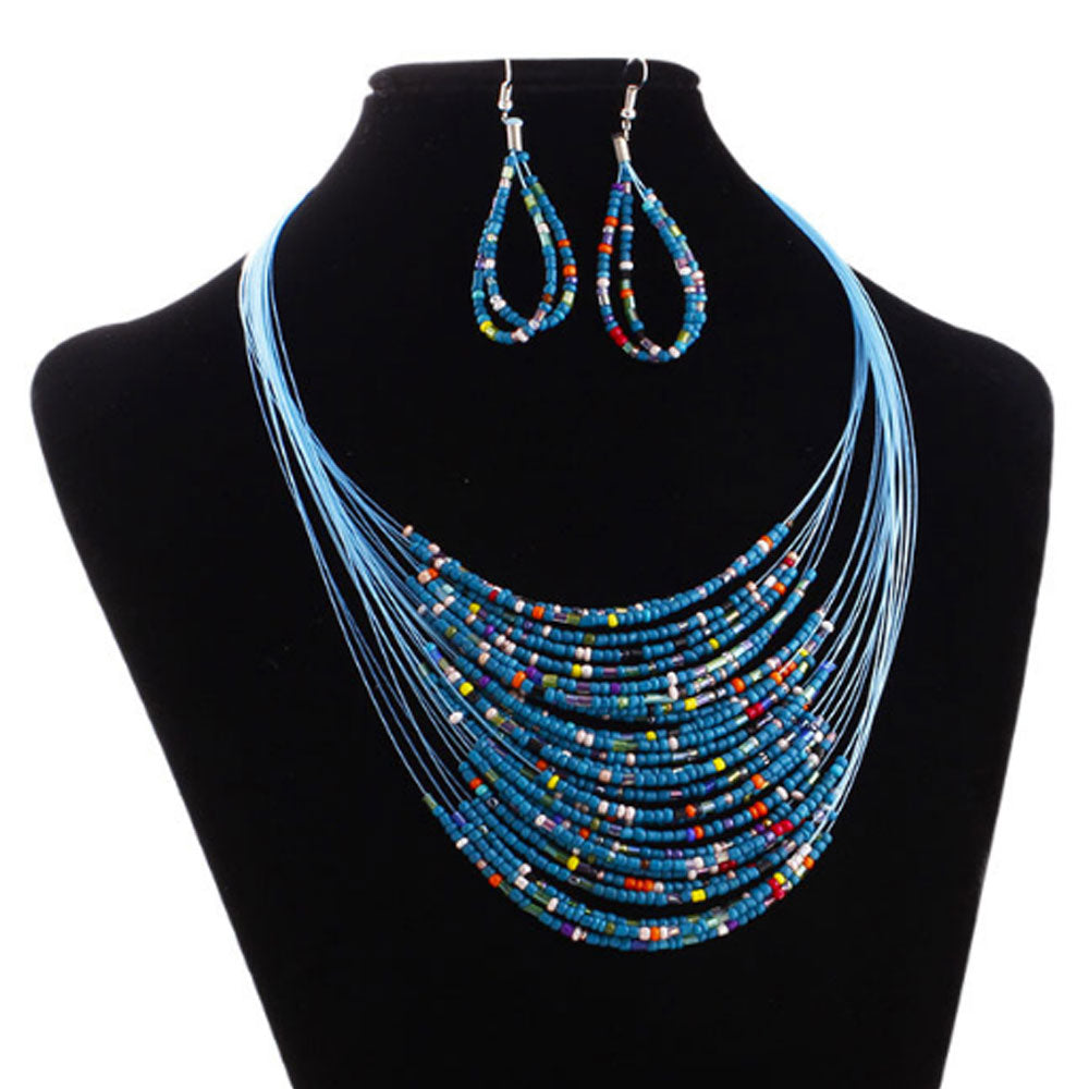 Wholesale Bold 20 layers south African ghanaian nigerian tribal women Glass Beads beaded layer necklace and earing jewelry sets
