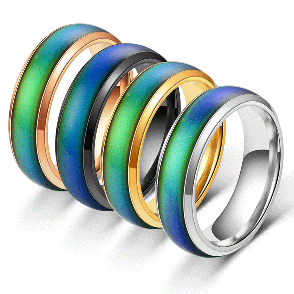 stainless steel mood ring colors change as temperature chainging finger ring unisex rings jewelry