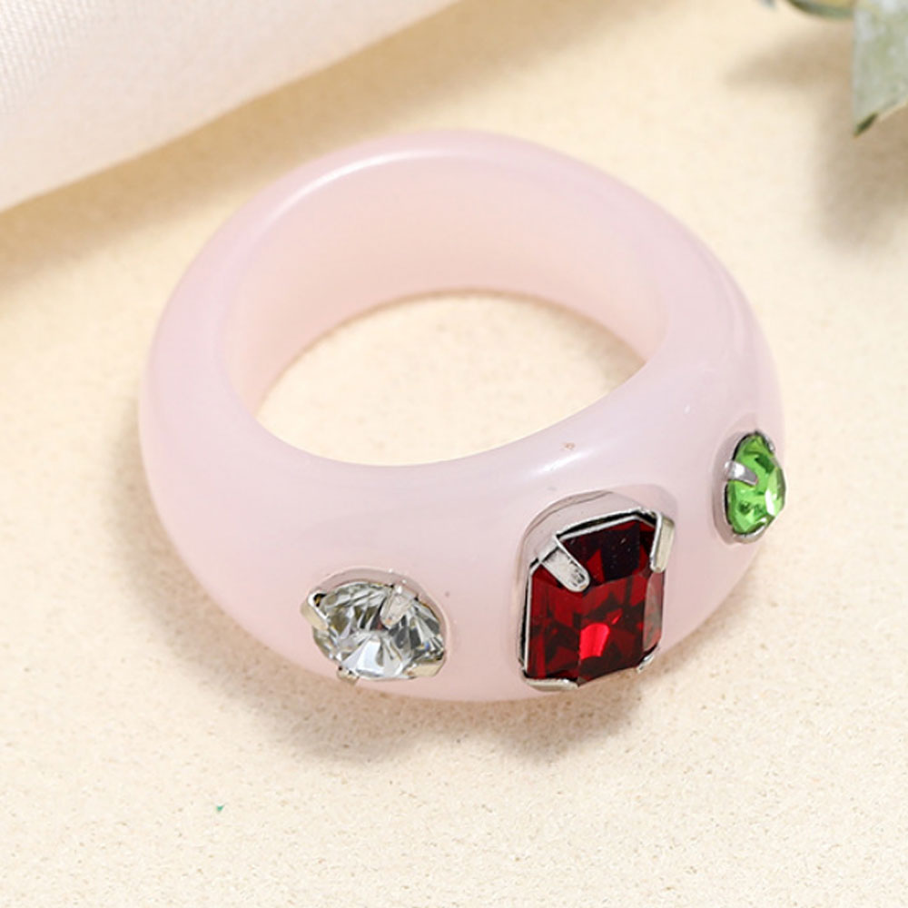 Korean style punk design plastic acrylic resin rhinestone beads paving finger rings jewelry unisex