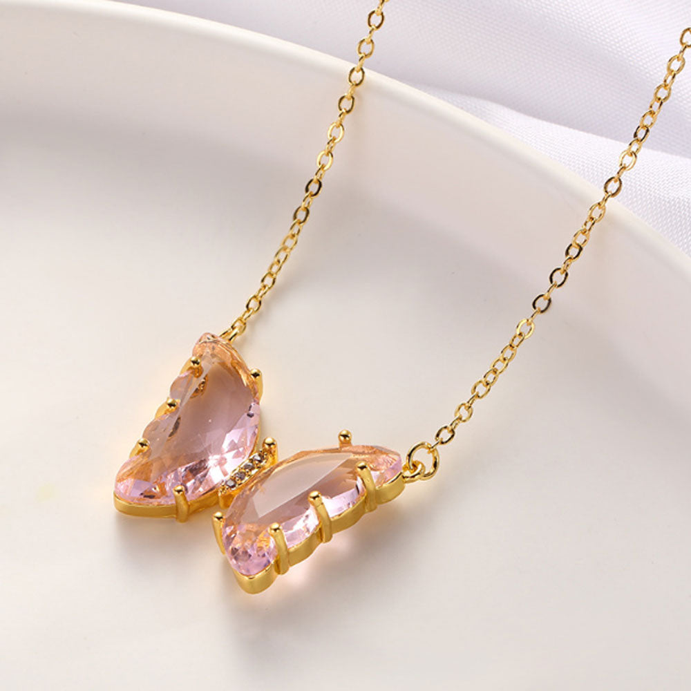 fashion blue pink green white crystal butterfly necklace pendant jewelry women