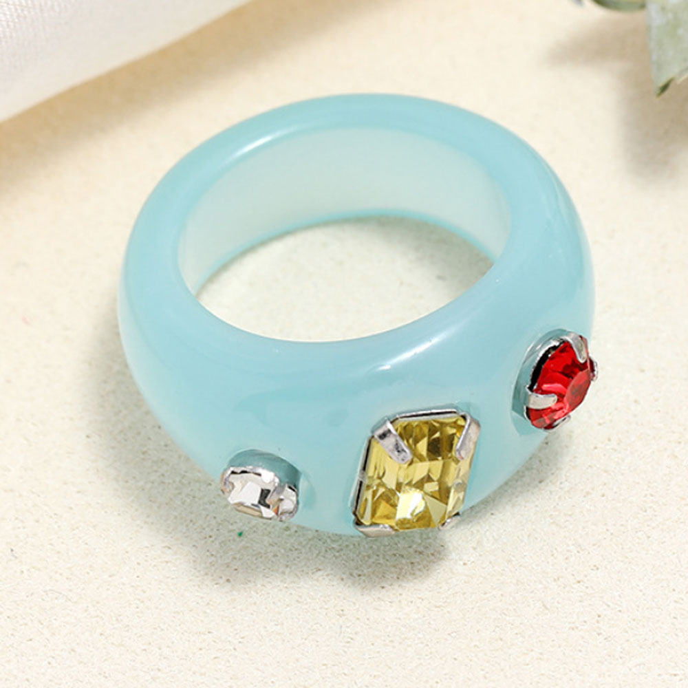 Korean style punk design plastic acrylic resin rhinestone beads paving finger rings jewelry unisex