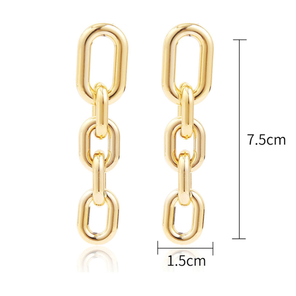 brass alloy gold color women chunky chain link dress earring long jewelry