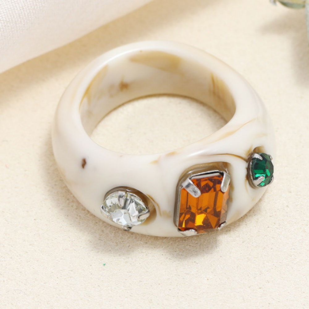 Korean style punk design plastic acrylic resin rhinestone beads paving finger rings jewelry unisex