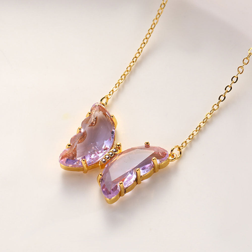 fashion blue pink green white crystal butterfly necklace pendant jewelry women